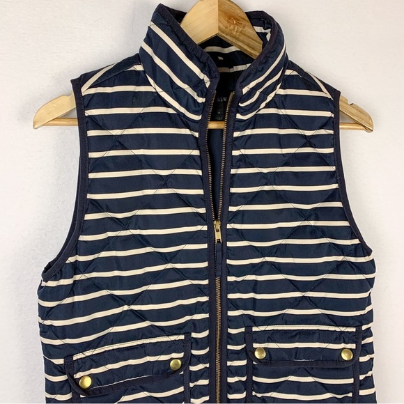 J. Crew Navy White Stripe Down Puffer Vest - Picture 3 of 6